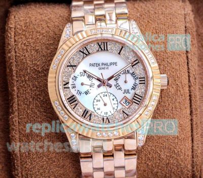 New Swiss Copy Patek Philippe Complications Diamond Watch Rose Gold Case